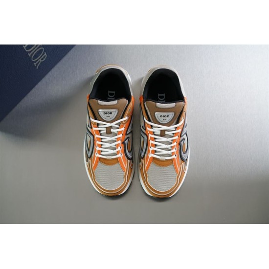 Dior B30 Trainers Top View in beige and orange Top-down pair view of Dior B30 mesh trainers in beige orange brown