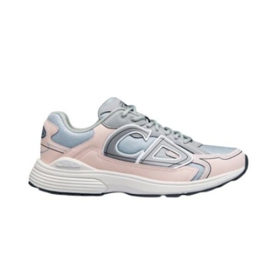 Full lateral side view of single Dior B30 grey and light pink trainer