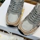 Close-up front angle of grey mesh and light pink toe area on Dior B30 trainers