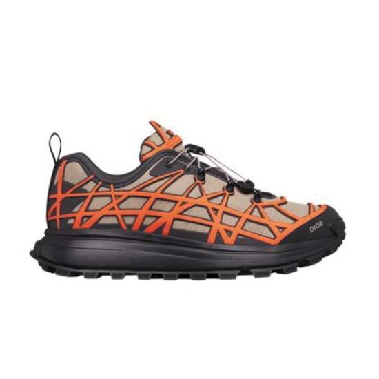 Dior B31 Runner Low Top Trainer Side View in beige and orange Dior B31 Runner low top trainer in beige and orange side profile studio shot