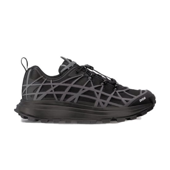 Dior B31 Runner Black Mesh Trainer Side View Side profile view of Dior B31 Runner Low Top Black Mesh Trainer showing the geometric cage overlay.