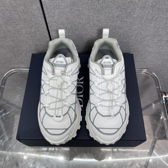 Dior B31 Runner Low Top Trainers In White Grey Top View Top-down overhead view of Dior B31 Runner Low Top Trainers in white grey showing lacing and tongue detail