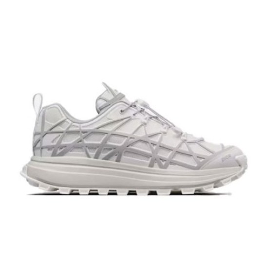 Dior B31 Runner Low Top Trainers In White Grey Studio Profile Lateral profile view of Dior B31 Runner Low Top Trainers in white grey on white background