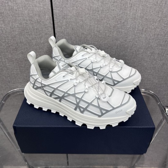 Dior B31 Runner Low Top Trainers In White Grey Pair View Pair of Dior B31 Runner Low Top Trainers in white grey angled view on a shoe box