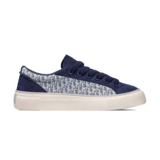 Single Dior B33 navy blue oblique jacquard trainer on white background