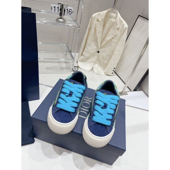 Dior B33 Blue Trainers Front View Front view of Dior B33 blue trainers showing chunky bright blue laces