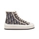 Dior Walk'n'dior High-Top Platform Trainers Studio Side Profile in blue and beige Clean side profile studio shot of Dior Walk'n'dior High-Top Platform Oblique Canvas Trainers in blue and beige