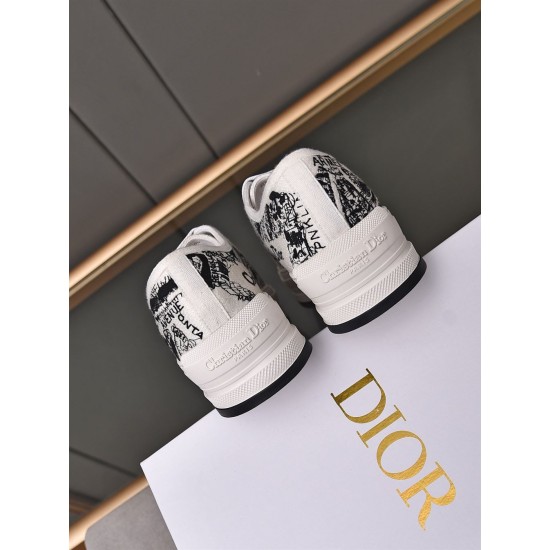Rear view of Dior Walk'n'dior platform trainers showcasing the embossed heel branding in white and black