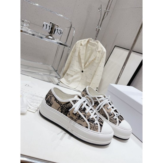 Front elevated view of Dior Walk'n'dior beige graphic printed platform trainers