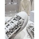 Dior Walk'n'dior Platform Trainer Eyestay Detail in cream and navy Close-up view of branded eyestay on Dior Walk'n'dior Platform Embroidered Trainer in cream and navy