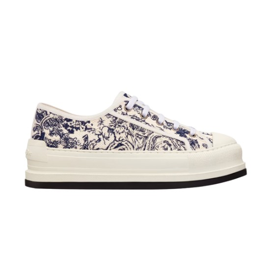 Dior Walk'n'dior Platform Low-Top Trainer Profile View in cream and navy Dior Walk'n'dior Platform Embroidered Low-Top Trainer in cream and navy profile view
