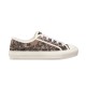 Dior Beige Floral Pattern Platform Low Top Trainer - Side View Side profile view of Dior beige floral pattern platform canvas low top trainer