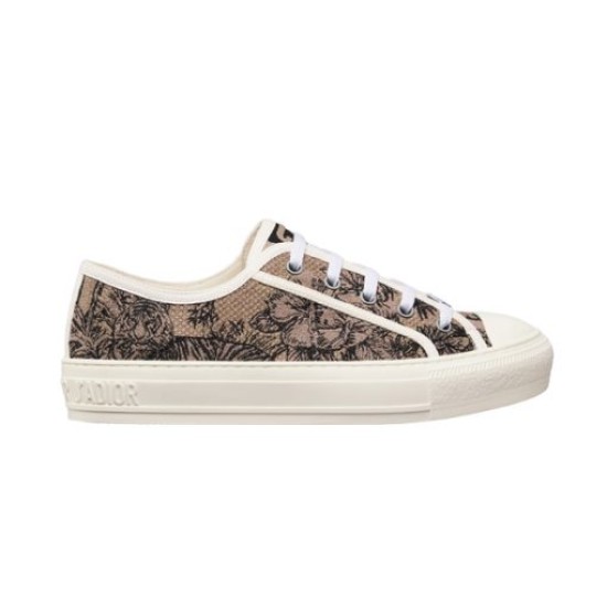 Dior Beige Floral Pattern Platform Low Top Trainer - Lateral View Lateral side profile view of Dior beige floral pattern platform trainer