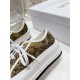 Dior Beige Floral Pattern Platform Trainer - Heel View Rear heel view of Dior beige floral pattern platform canvas trainer upper