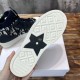 Underside view of off-white rubber sole featuring black star insert on Dior trainer in dark blue