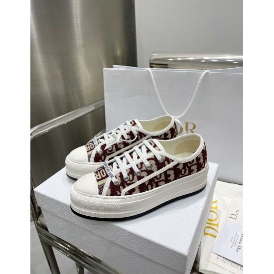 Pair of Dior Walk'n'dior Burgundy Canvas Trainers Pair of Dior burgundy monogram low top trainers on white shoe box
