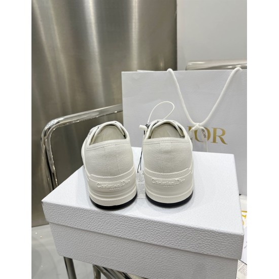 Dior Walk'n'dior White Canvas Trainers Heel View Rear view showing embossed heel logo on white Dior canvas trainers