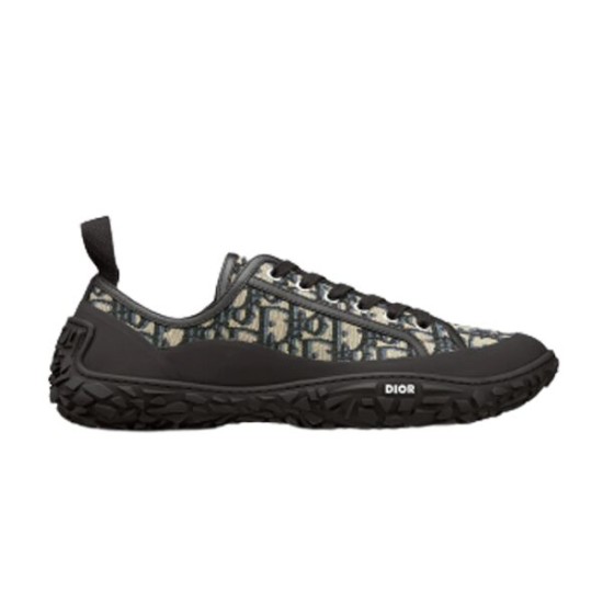 Dior Diorizon Low Top Oblique Jacquard Trainers Side View in beige and black Side profile view of Dior Diorizon Low Top Oblique Jacquard Trainers in beige and black
