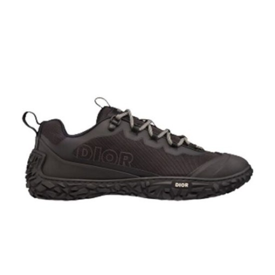 Dior Diorizon Black Trainer Studio Profile View Isolated side view of the black Dior Diorizon technical mesh hiking trainer