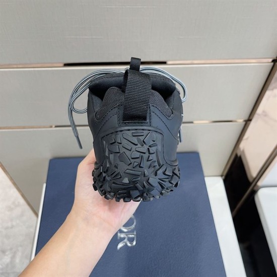 Dior Diorizon Black Shoe Rear Heel View Rear heel view of the black Dior Diorizon shoe showing pull tab and rugged tread