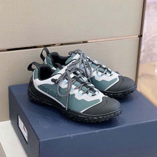 Pair of Dior Diorizon Technical Mesh Hiking Shoes in green grey sitting on shoe box
