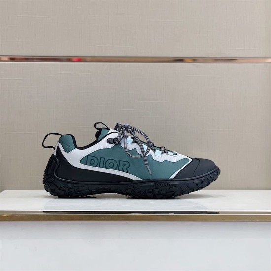 Dior Diorizon Technical Mesh Hiking Shoes in green grey lateral view on display shelf