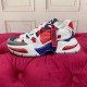 Dolce & Gabbana Airmaster Multicolour Low Top Trainer Lateral Profile in multicolour and white Lateral side profile of Dolce & Gabbana Airmaster Multicolour Low Top Trainer on red background in multicolour and white