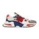 Dolce & Gabbana Airmaster Multicolour Low Top Trainers Side View in multicolour and white Dolce & Gabbana Airmaster Multicolour Low Top Trainers side view showing white, red and blue panelled design