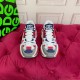 Dolce & Gabbana Airmaster Multicolour Low Top Trainers Front View in multicolour and white Front view of Dolce & Gabbana Airmaster Multicolour Low Top Trainers highlighting laces and DG tongue patches in multicolour and white
