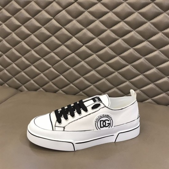 Angled side view of Dolce & Gabbana Portofino Light trainer showing DG logo patch in white and black