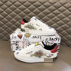 DOLCE & GABBANA LEATHER ROYAL LOVE PRINT SNEAKERS IN WHITE – DG007 UK
