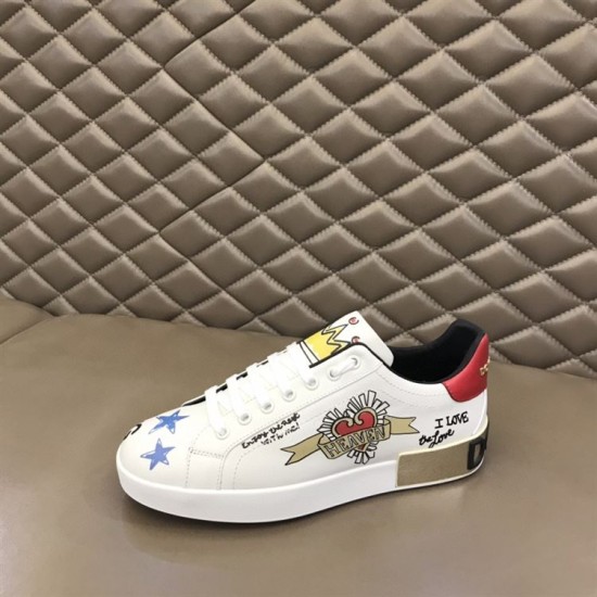 Dolce & Gabbana Leather Royal Love Print Trainers In White single shoe profile