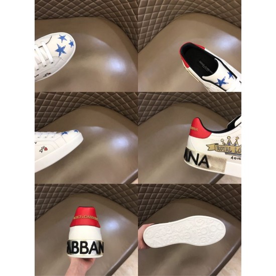 Dolce & Gabbana Leather Royal Love Print Trainers In White close-up montage view