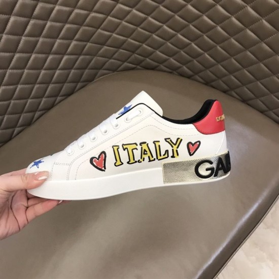 Dolce & Gabbana Leather Royal Love Print Trainers In White medial side print