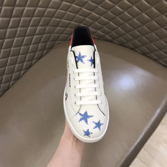 Dolce & Gabbana Leather Royal Love Print Trainers In White toe box star motif