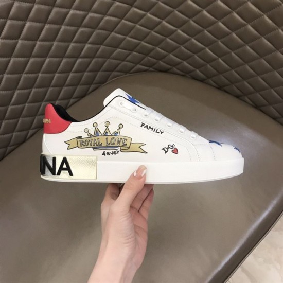 Dolce & Gabbana Leather Royal Love Print Trainers In White outer lateral view