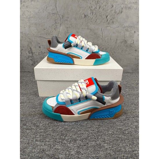 Dolce & Gabbana Multi-Coloured Trainers Pair View in white and blue Pair of Dolce & Gabbana colourful chunky trainers displayed on white shoe box in white and blue