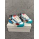 Dolce & Gabbana Chunky Trainers Front Angle in white and blue Front elevated angle of Dolce & Gabbana colourful chunky trainers showcasing thick rope laces in white and blue