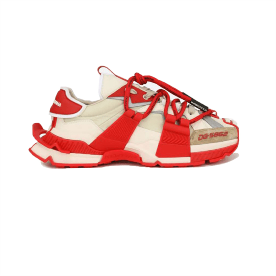 Dolce & Gabbana Space Red Trainers Side View in red and cream Dolce & Gabbana Space trainers in red and cream side view