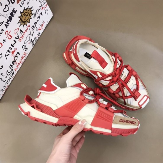 Dolce & Gabbana Space Red Trainers Pair View in red and cream Alternative angle of Dolce & Gabbana red mixed material trainers pair in red and cream