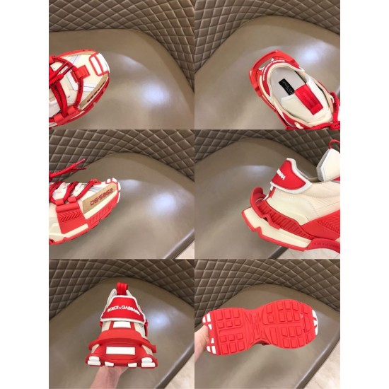 Dolce & Gabbana Space Red Trainer Detail Collage in red and cream Collage highlighting red trainer outsole tread, heel collar, and toe details in red and cream