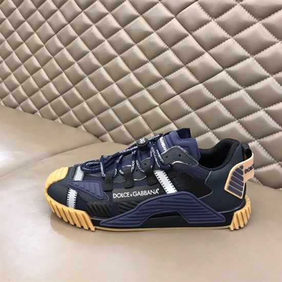 Dolce & Gabbana NS1 Trainer Profile View in black Side profile of dark blue Dolce & Gabbana NS1 Trainer resting on bench in black