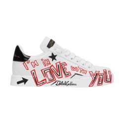 Dolce & Gabbana Dolce & Gabbana Portofino Cuore Print White Leather Trainers Graffiti-Style