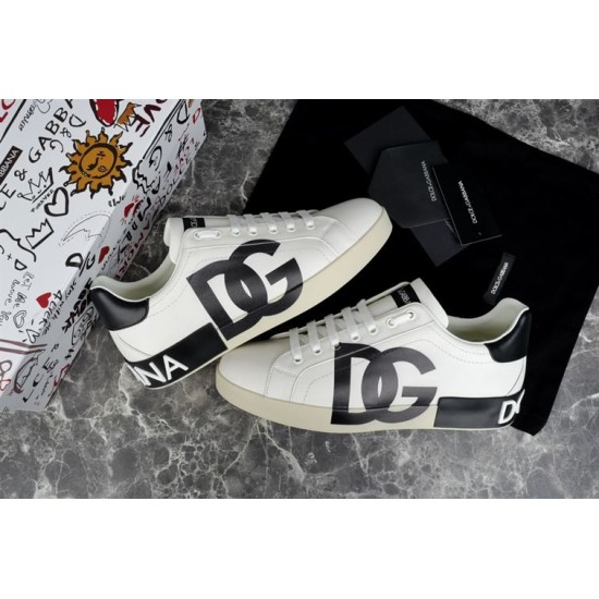 Dolce & Gabbana Portofino White Trainers Top Angle Pair of Dolce & Gabbana Portofino white and black leather trainers shown top-down