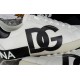 Dolce & Gabbana Portofino DG Logo Detail in white Close-up detail of the printed black DG monogram on the white leather upper