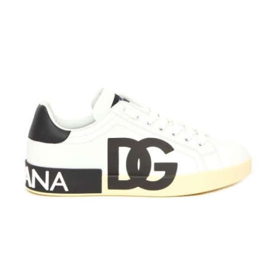 Dolce & Gabbana Portofino DG White Trainer Profile Full lateral side view of the Dolce & Gabbana Portofino DG white leather trainer