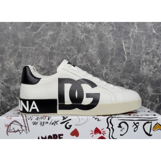Dolce & Gabbana Portofino White Trainer on Box Dolce & Gabbana Portofino DG white trainer displayed horizontally on a branded box