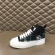 Lateral side view of green Dolce & Gabbana Tartan Canvas Mid-Top High-Top Trainers with white sole