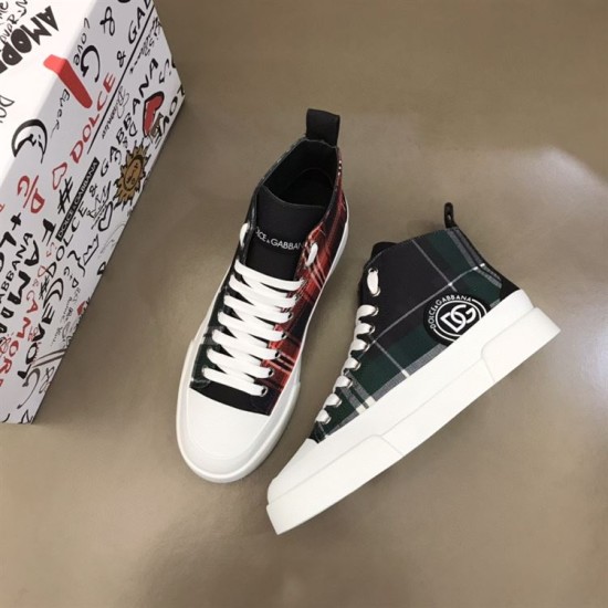 Angled top-down view of Dolce & Gabbana Tartan Canvas Mid-Top High-Top Trainers in green