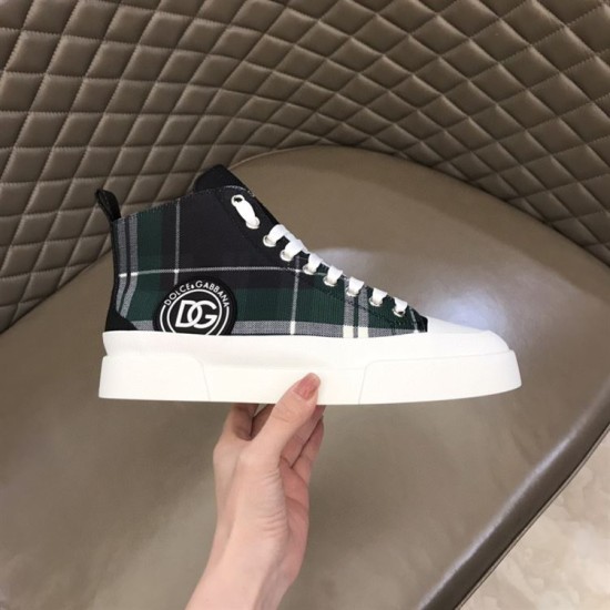 Handheld view of Dolce & Gabbana Tartan Canvas Mid-Top High-Top Trainers in green tartan